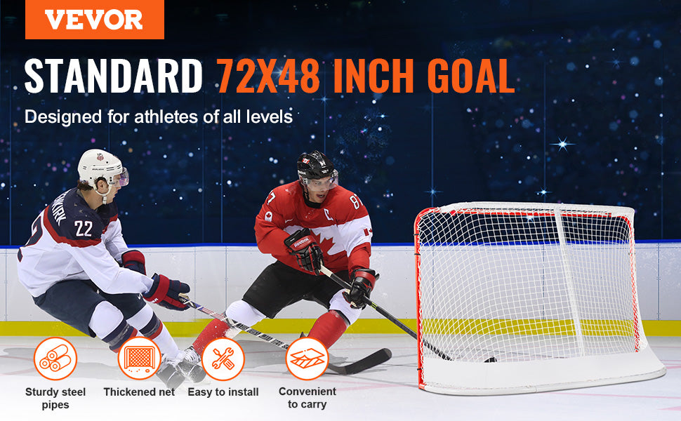 VEVOR Street Hockey Net, Indoor Outdoor Steel Hockey Goal, Official Regulation Hockey Training Goal Set, Portable Hockey Goal