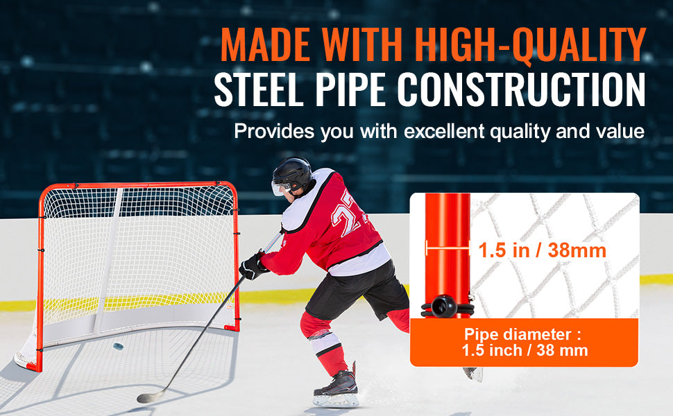 VEVOR Street Hockey Net, Indoor Outdoor Steel Hockey Goal, Official Regulation Hockey Training Goal Set, Portable Hockey Goal