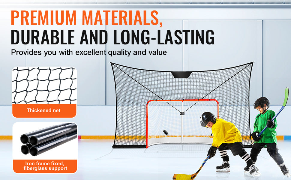 VEVOR 12x7ft Hockey Goal Backstop Net Street Hockey Sports Backstop Netting Portable Outdoor Hockey Training Net Target Net