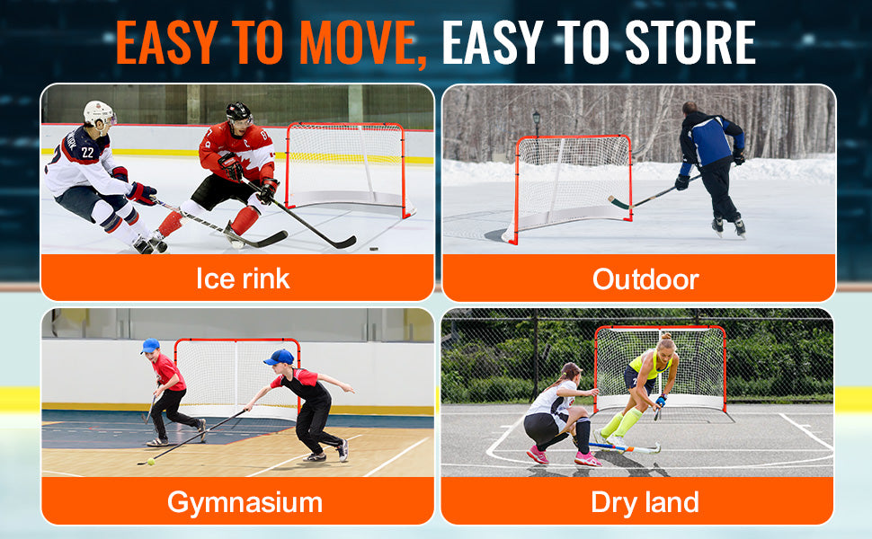 VEVOR Street Hockey Net, Indoor Outdoor Steel Hockey Goal, Official Regulation Hockey Training Goal Set, Portable Hockey Goal