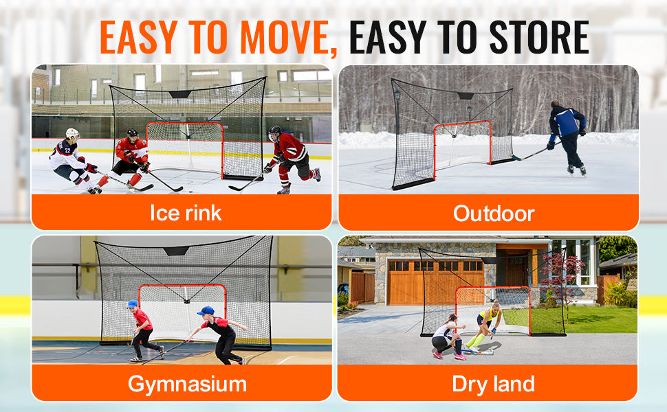 VEVOR 12x7ft Hockey Goal Backstop Net Street Hockey Sports Backstop Netting Portable Outdoor Hockey Training Net Target Net