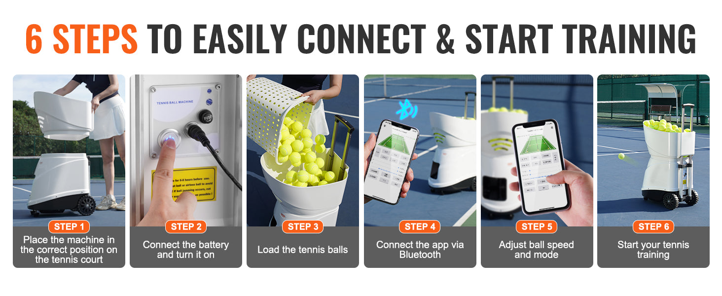 VEVOR Tennis Ball Machine Automatic Portable Launcher Multi-Mode Drills 2+ Hours Play Rechargeable Battery App Remote Control